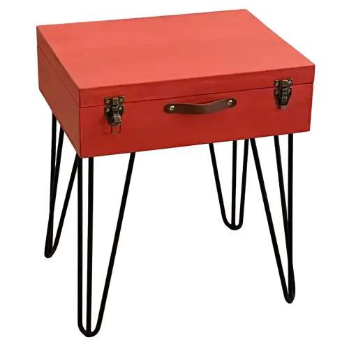 Stolik drewniana walizka czerwony
