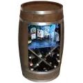 Drewniana beczka barek z półką szklaną, stojakiem na wino oraz oświetleniem LED RGB (7).webp