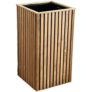 Duża drewniana doniczka 80x45x45 Panele 3D listwy-lamele z wkładem plastikowym i systemem nawadniającym.
