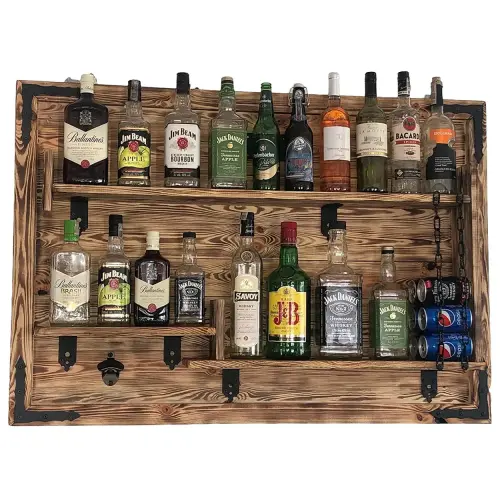 Półka na ścianę 3D bar domowy na alkohol i akcesoria 72x112x15 cm. Drewniany bar rustykalny (1).webp