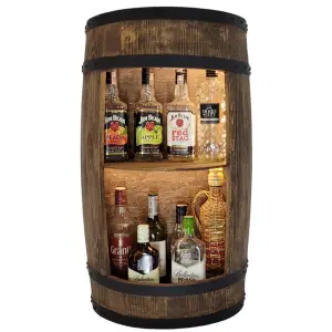 Stojąca lub wisząca drewniana beczka barek na butelki z alkoholem LED 80cm