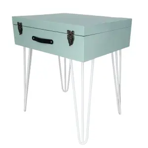 Stolik drewniana walizka na metalowych nogach w stylu vintage - zielony