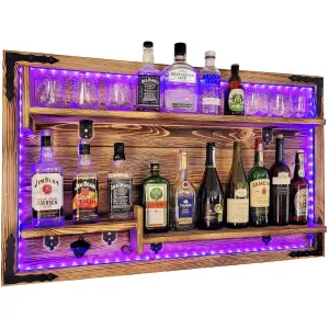 Wisząca półka na ścianę z oświetleniem RGB bar domowy rustykalny barek