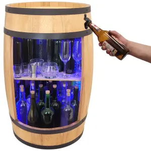 Komoda z beczki na butelki z alkoholem + otwieracz + LED RGB jasny dąb