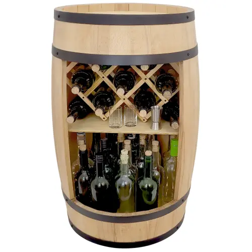 Rustykalna drewniana beczka na alkohol.webp