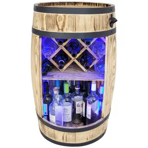 Drewniana Beczka Barowa z LED RGB - Rustykalny Bar Domowy z Półkami na Alkohol