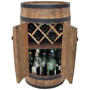Barek beczka drewniana z drzwiami półką, rozkładany leżak wenge rustykalny minibar domowy 80x50cm ciemny brąz