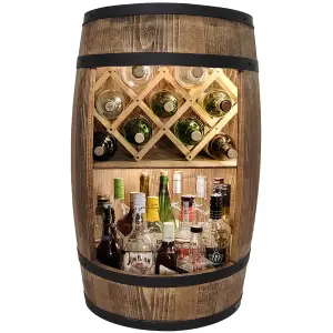 Barek z beczki z oświetleniem LED rozkładanym leżakiem na butelki z winem minibar 80cm wenge