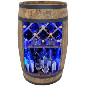 Barek na alkohole w kształcie beczki z rozkładanym leżakiem na butelki wina oświetlenie LED RGB