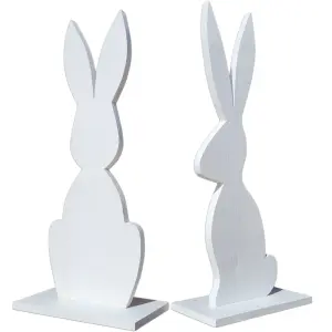 Stojący zając wielkanocny drewniany, minimalistyczna dekoracja świąteczna do domu i ogrodu, drewniane figurki, 2 sztuki 65 cm i 62 cm, biały