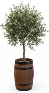Doniczka w kształcie beczki weeco z drewna olchowego, kolor wenge, wysokość 55 cm, średnica 34 cm, styl rustykalny, wykonana ręcznie, do ogrodu, na taras i balkon