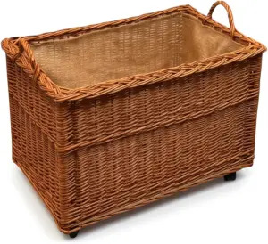 Kosz do przechowywania weeco z wikliny z wyściółką z juty i 4 zdejmowanymi kółkami – kosz na pranie, kosz na zabawki z uchwytami, 60 x 40 x 40 cm, wysokość z kółkami 45 cm, brązowy